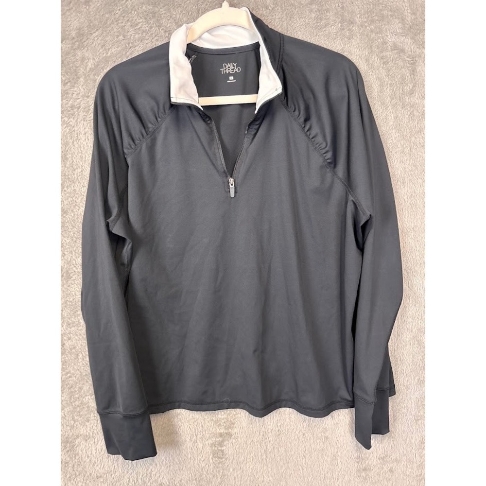 Daily Thread Womens Black Quarter Zip Pullover Thumbhole Active Top‎ Size XL